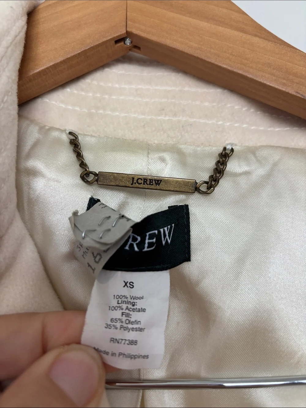 J. Crew Cream 100% Wool Double Breasted Pea Coat Sz XS EUC - Picture 2 of 4
